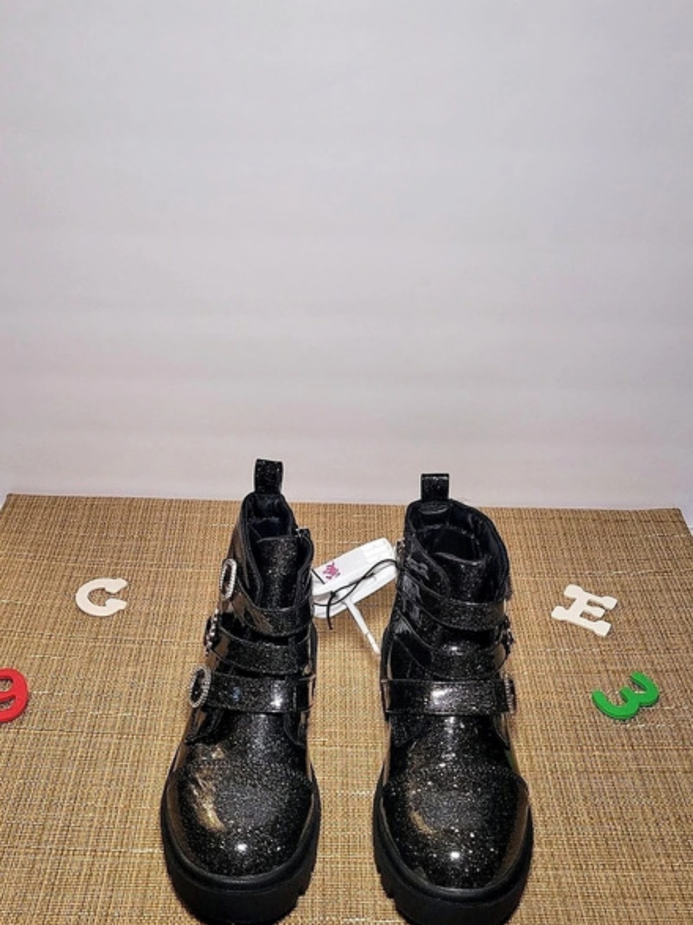 Big Girl Size -2 Justice Black Buckle Ankle Boots